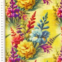 Hør viscose - tropiske blomster - gul