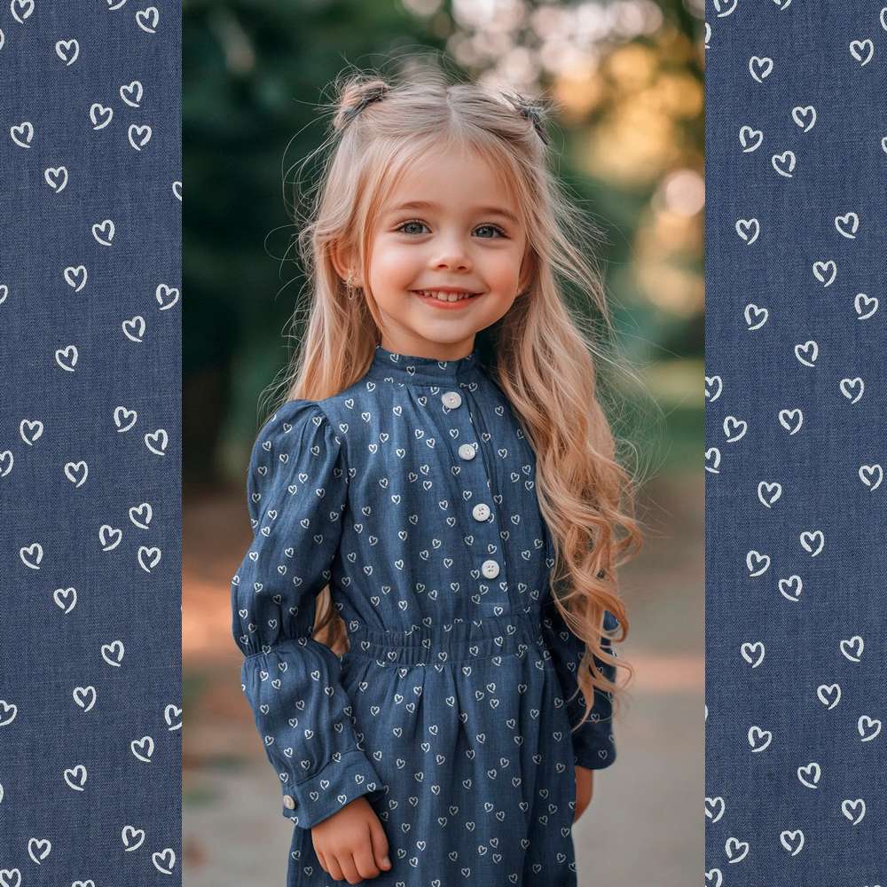Chambray med hvide hjerter - Billede 5