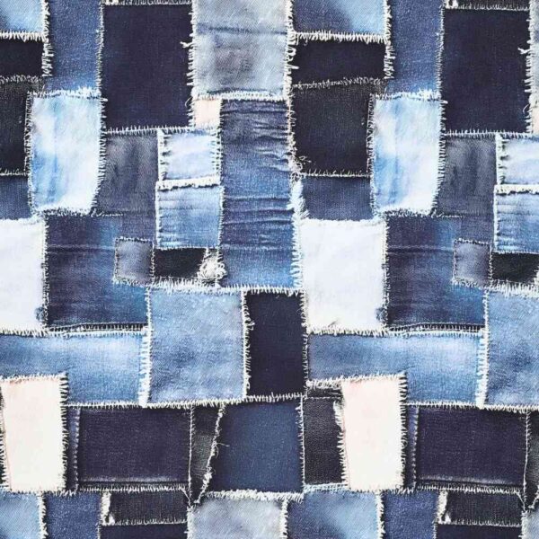 Bomuld twill - denim patchwork print