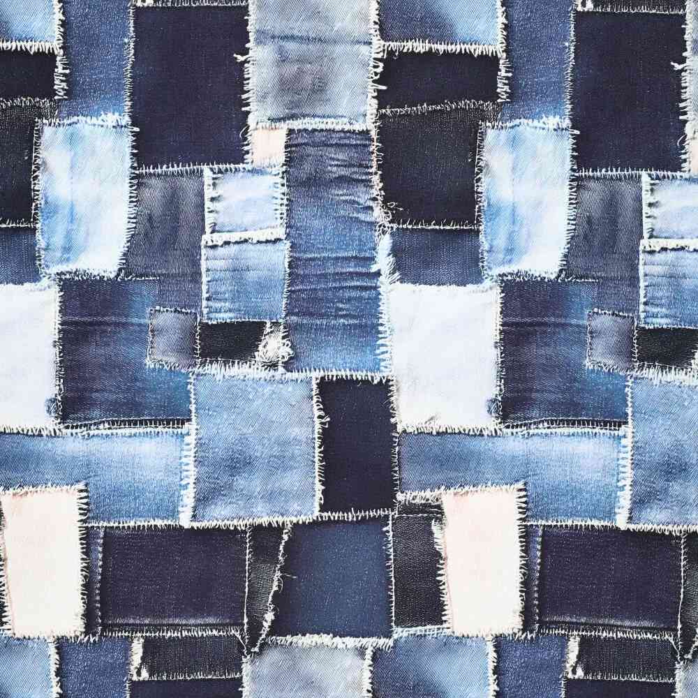 Bomuld twill - denim patchwork print