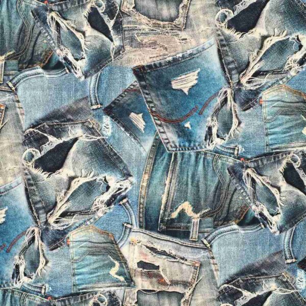 Bomuld twill - denim lomme print