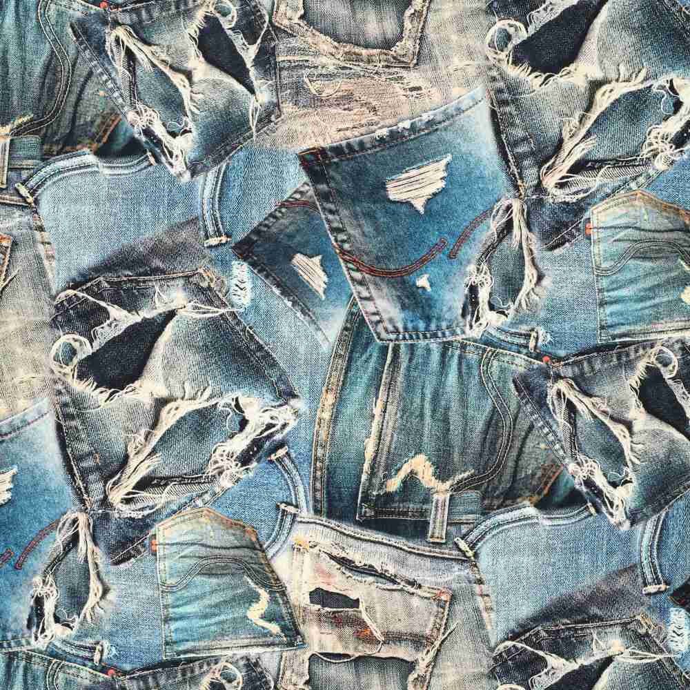 Bomuld twill - denim lomme print
