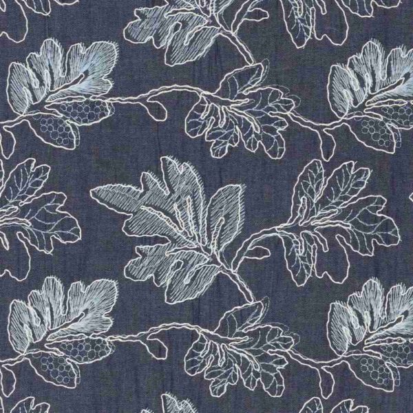 Denim med blad broderi – blå