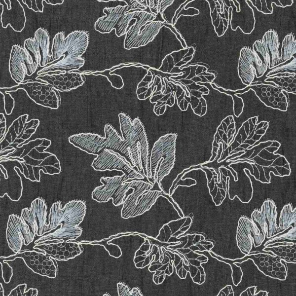 Denim med blad broderi - sort