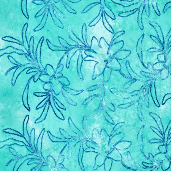 Bomuld – turkis tie dye med blad broderi