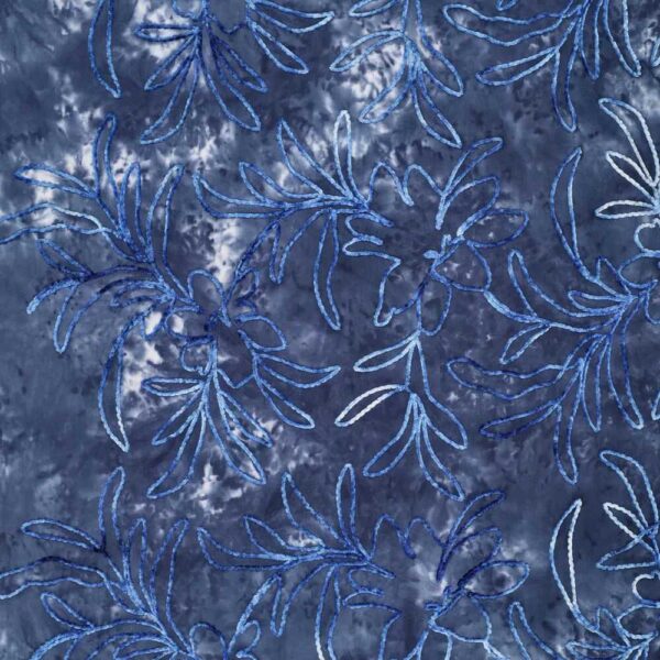 Bomuld – blå tie dye med blad broderi