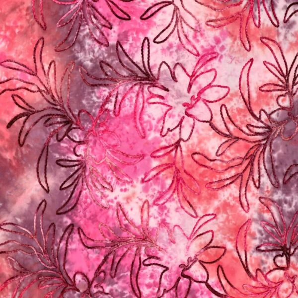 Bomuld – pink tie dye med blad broderi