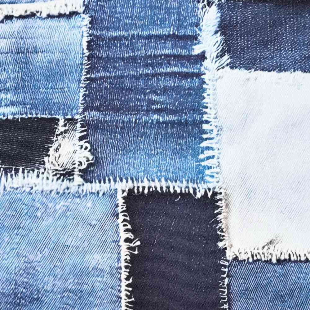 Bomuld twill - denim patchwork print - Billede 4