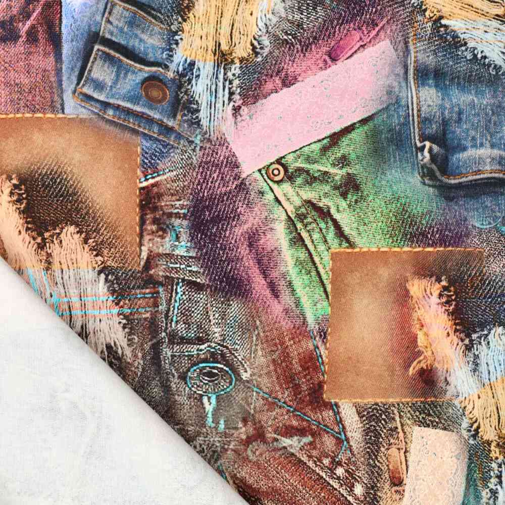 Bomuld twill - multifarvet denim print - Billede 2