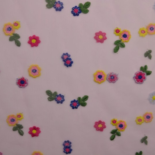 Mesh – lyserød med blomster broderi