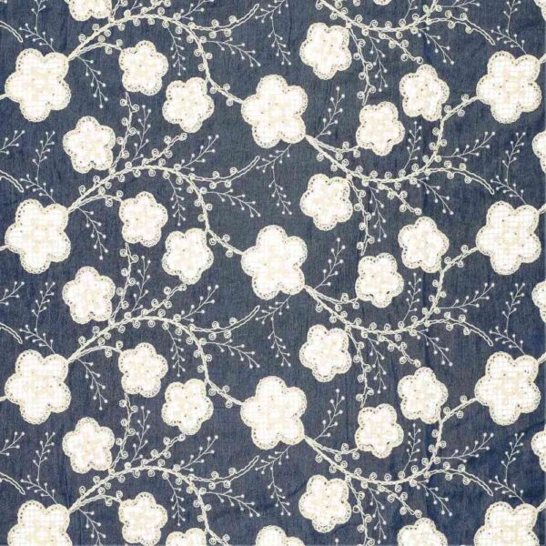 Denim - broderi blomster blå