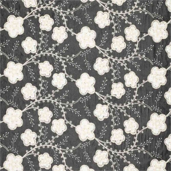 Denim - broderi blomster sort