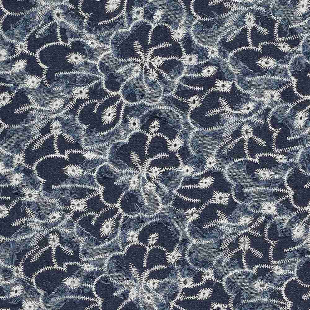 Denim - kvadrater og store blomster