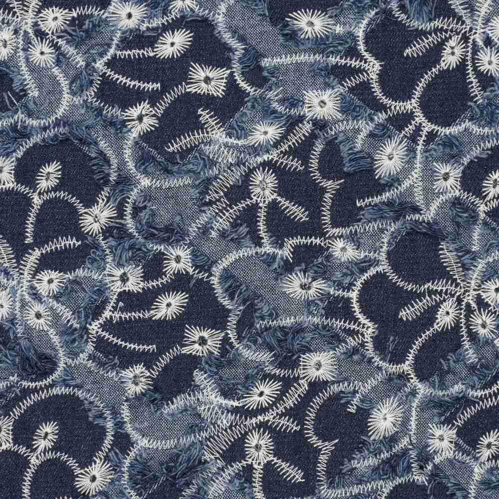Denim - kvadrater og store blomster - Billede 4