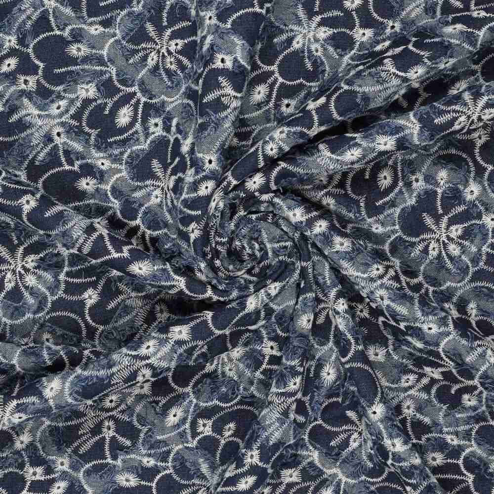 Denim - kvadrater og store blomster - Billede 3