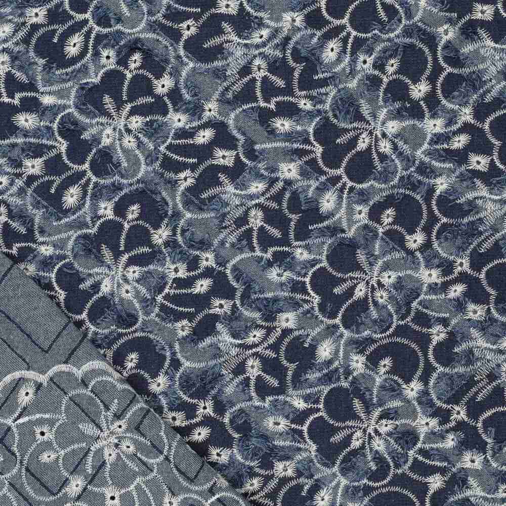 Denim - kvadrater og store blomster - Billede 2
