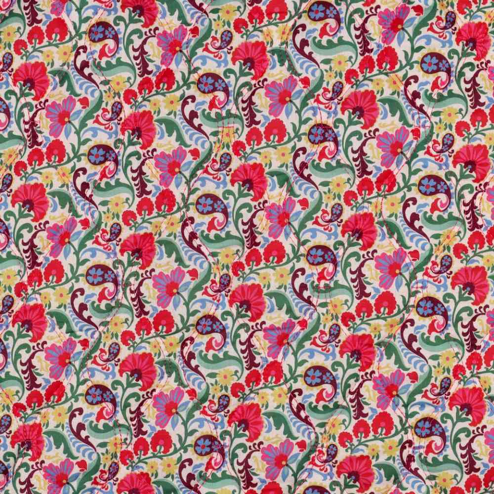 Quilt - farverige blomster på offwhite