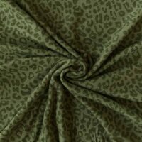 Leopard grøn merinould jersey, blød 1x1 ribstrik