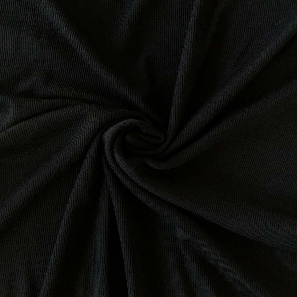 Sort merinould silke jersey, blød 1x1 ribstrik