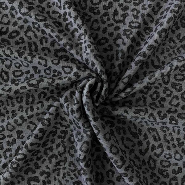 Leopard blå merinould jersey, blød 1x1 ribstrik