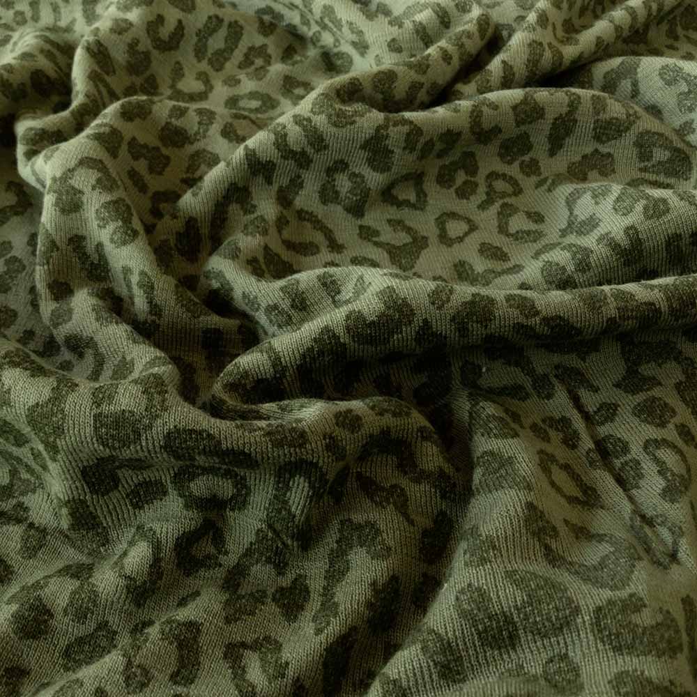 Leopard grøn merinould jersey, blød 1x1 ribstrik - Billede 3