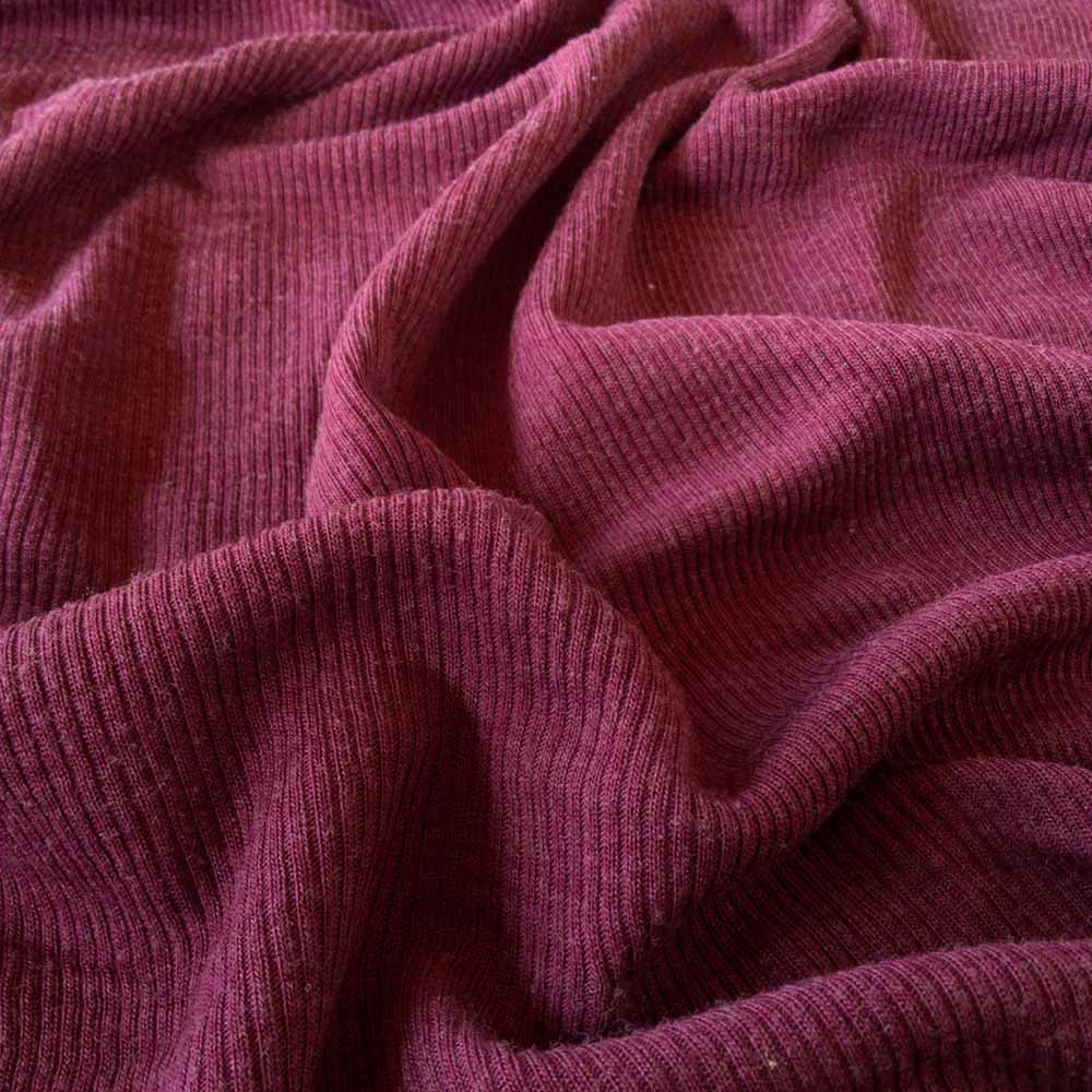 Bordeaux melange merinould silke jersey, blød 1x1 ribstrik - Billede 3