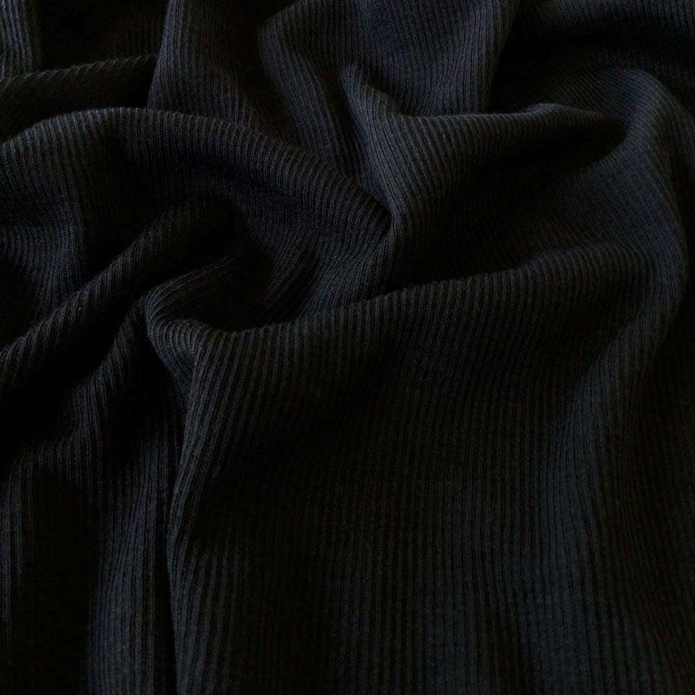 Sort merinould silke jersey, blød 1x1 ribstrik - Billede 3