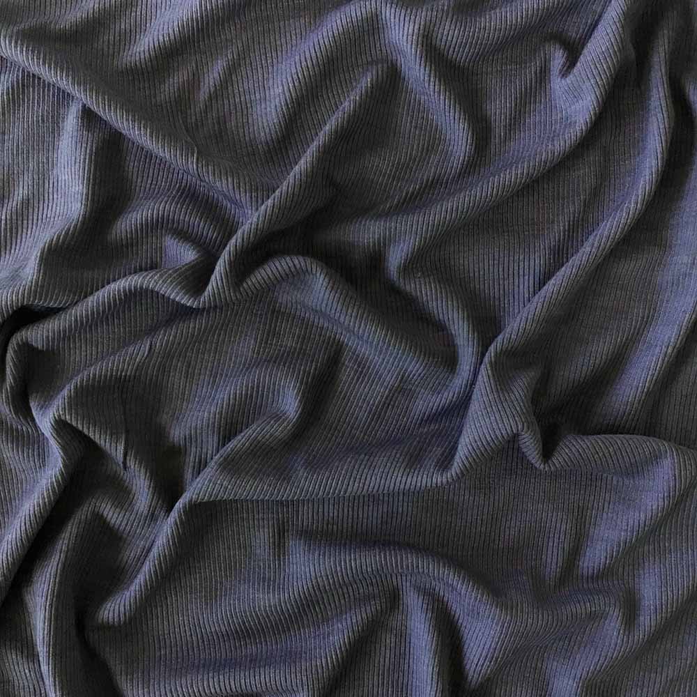 Blå merinould silke jersey, blød 1x1 ribstrik - Billede 3