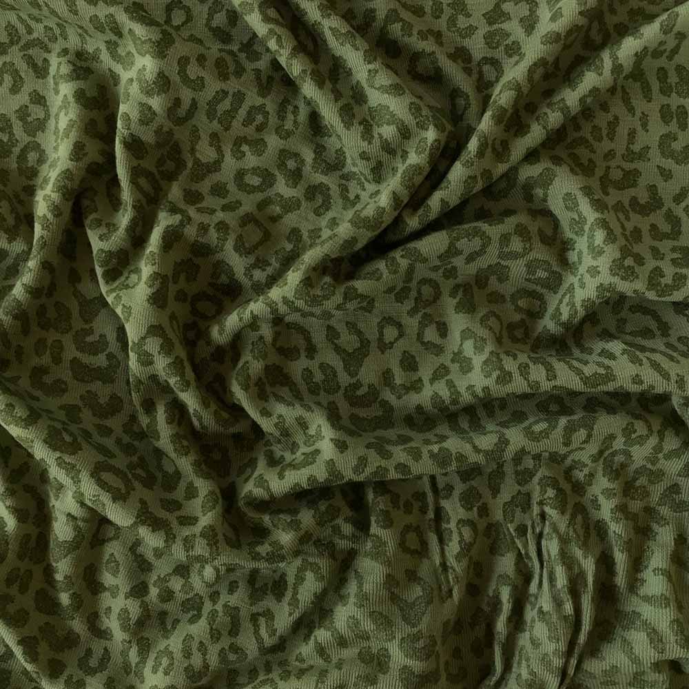 Leopard grøn merinould jersey, blød 1x1 ribstrik - Billede 4