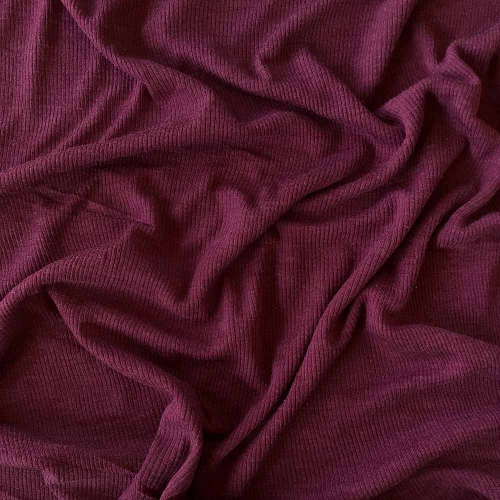 Bordeaux melange merinould silke jersey, blød 1x1 ribstrik - Billede 4