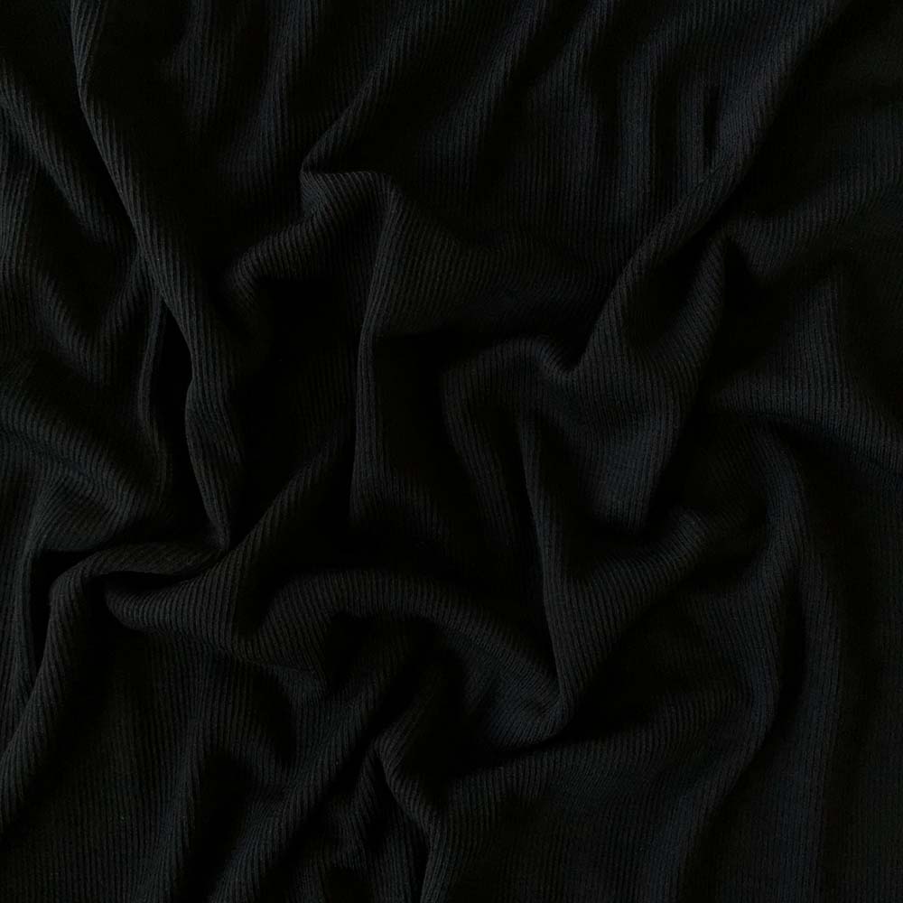 Sort merinould silke jersey, blød 1x1 ribstrik - Billede 4
