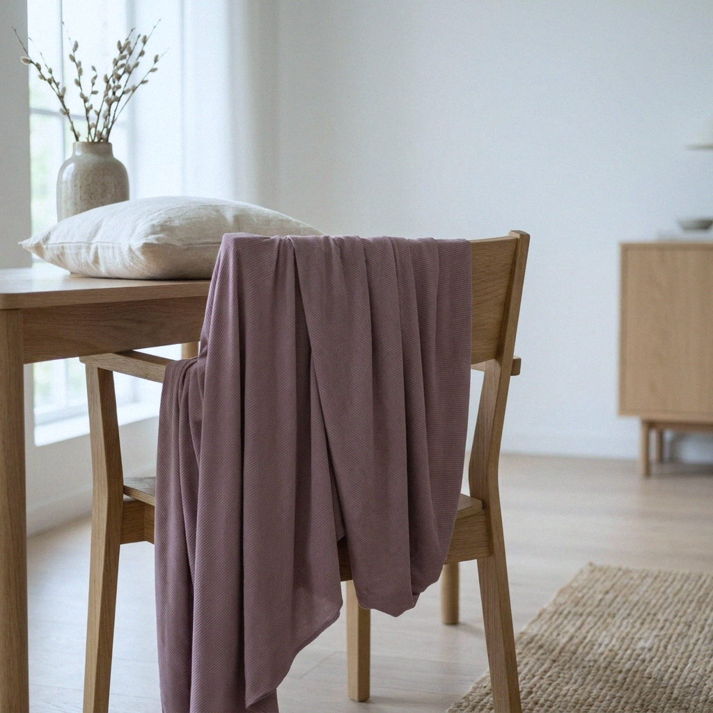 Lavendel merinould silke jersey, blød 1x1 ribstrik - Billede 6