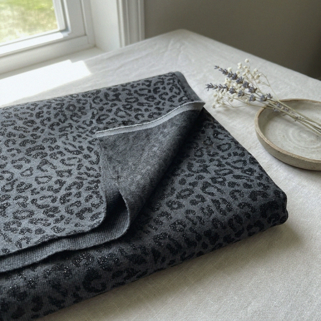Leopard blå merinould jersey, blød 1x1 ribstrik - Billede 6