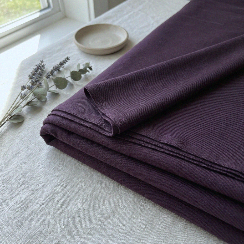 Lilla merinould silke jersey, blød 1x1 ribstrik - Billede 7