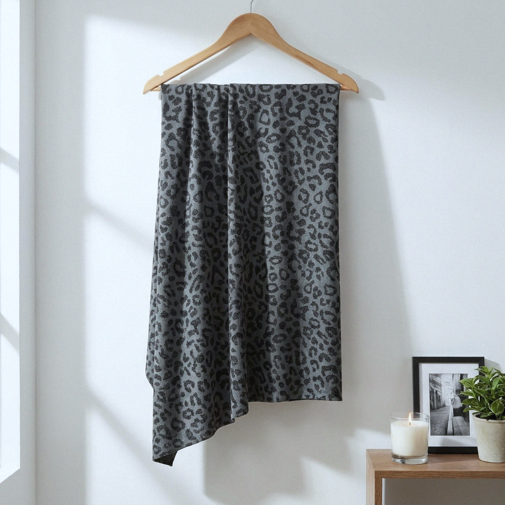 Leopard blå merinould jersey, blød 1x1 ribstrik - Billede 7