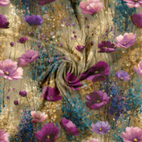 Jersey print med blomstereng i pasteltoner