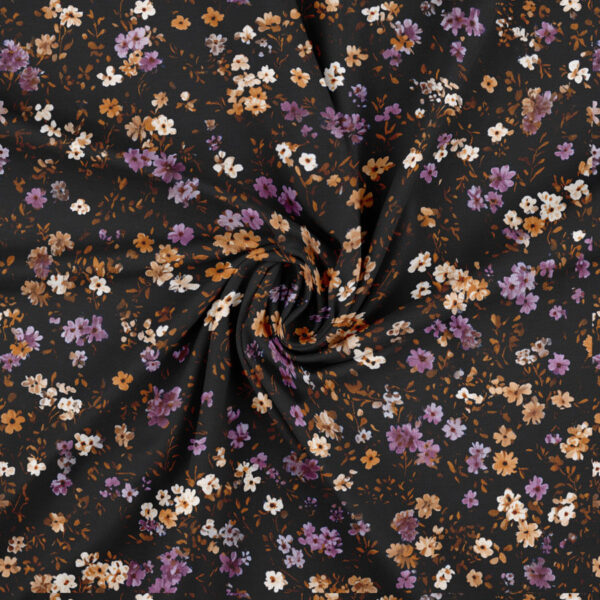 Jersey print med små blomster på mørk bund
