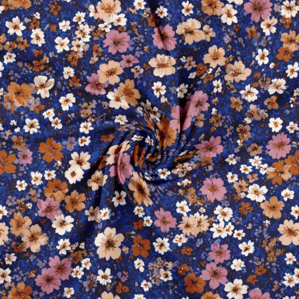 Jersey print med små markblomster på blå