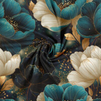 Jersey print med creme og petrol blomster