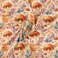 Jersey print med svampe og små blomster