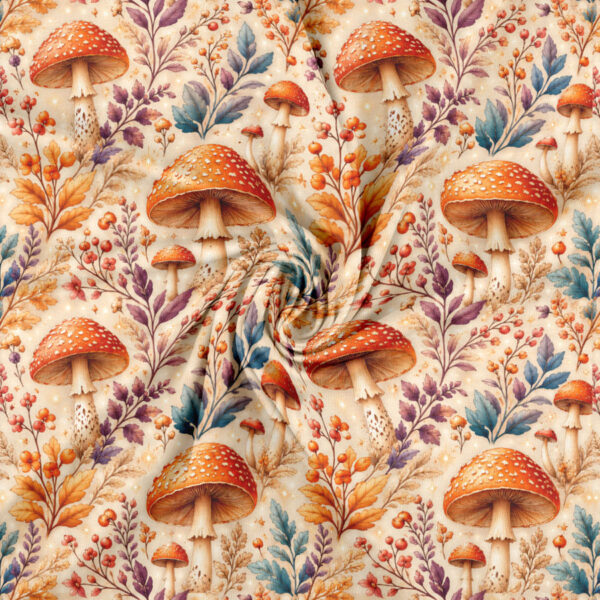 Jersey print med svampe og små blomster
