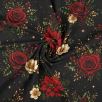 Jersey print med røde roser og hvide blomster