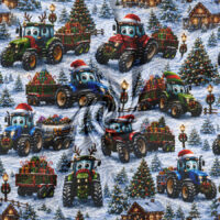 Jersey print med juletraktorer i sne
