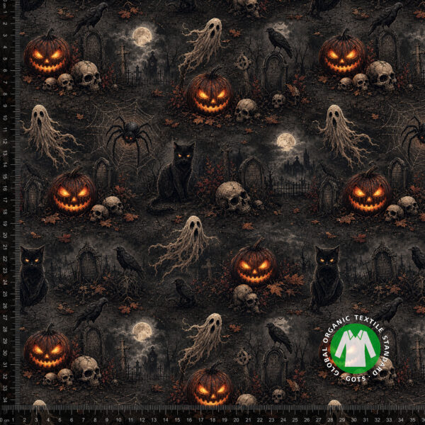 Halloween jersey med kirkegård og græskar