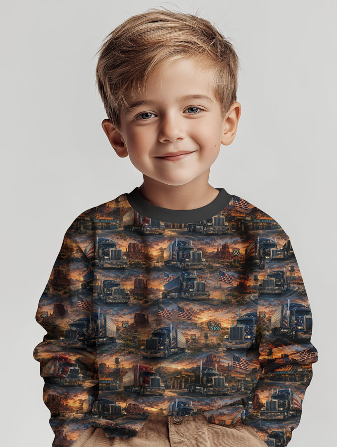 Jersey print med lastbiler i vinternat - Billede 3