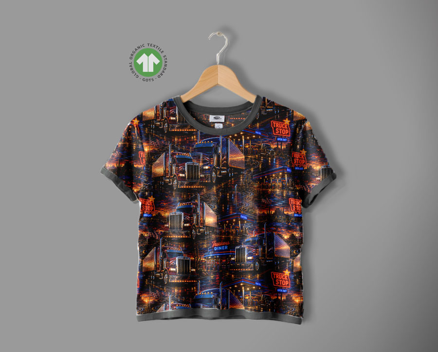 Jersey print med lastbiler på blå bund - Billede 2