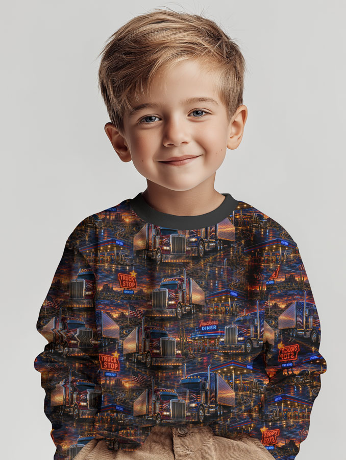 Jersey print med lastbiler på blå bund - Billede 3