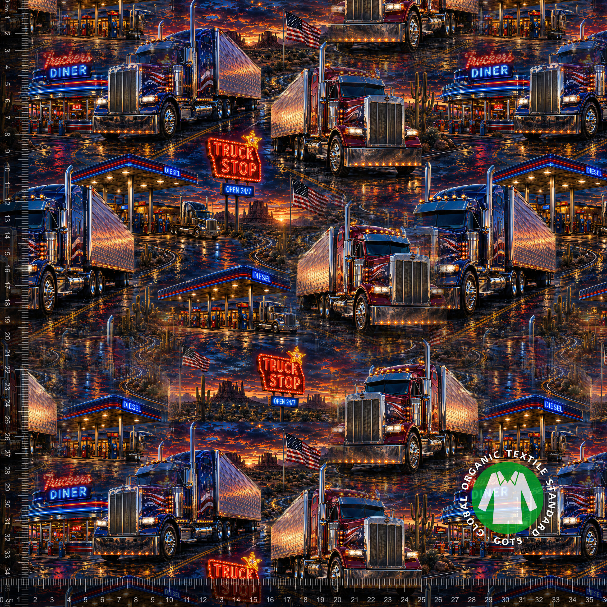 Jersey print med lastbiler på blå bund - Billede 4