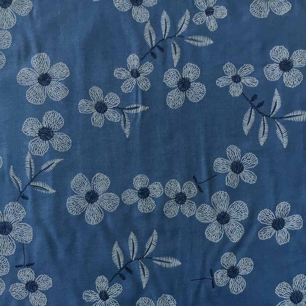 Chambray med blomsterprint - jeans