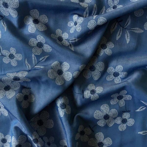 Chambray med blomsterprint - jeans